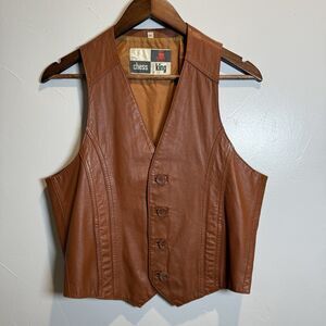 Chess King Camel Leather Vest Men's Size Medium Cowboy Ranch Horse Vintage